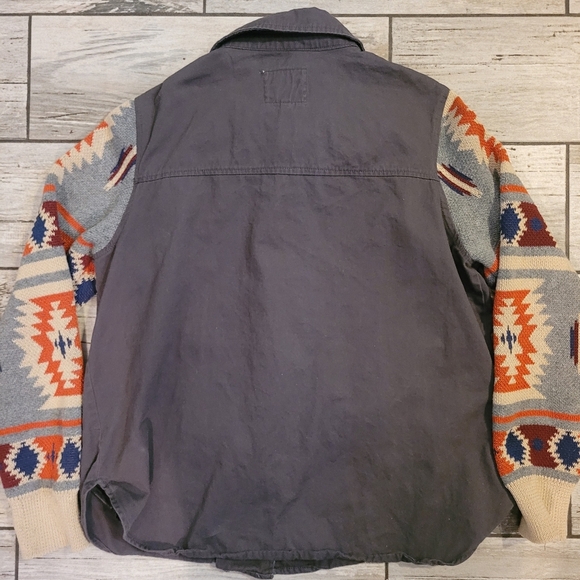 Thread & Supply greenish-brown shacket with Southwestern Aztec Sleeves Women's M - Picture 9 of 12
